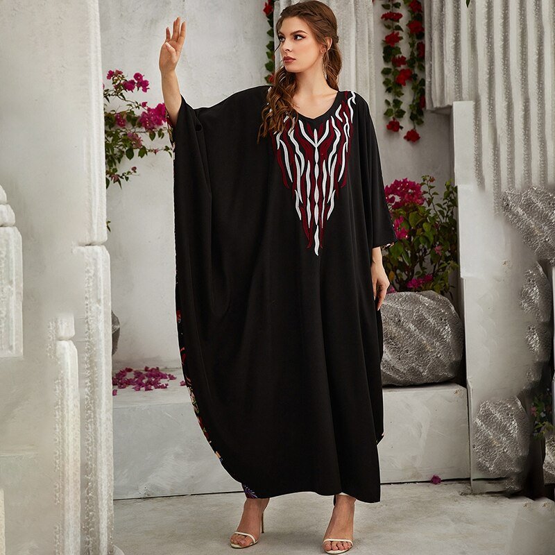 ETOSELL Eid Abaya Women Dubai Muslim Dress Gown Ramadan Islamic Clothing Batwing Long Sleeve Kaftan Casual Dress Abaya | TageUnlimited