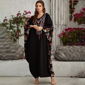 ETOSELL Eid Abaya Women Dubai Muslim Dress Gown Ramadan Islamic Clothing Batwing Long Sleeve Kaftan Casual Dress Abaya | TageUnlimited