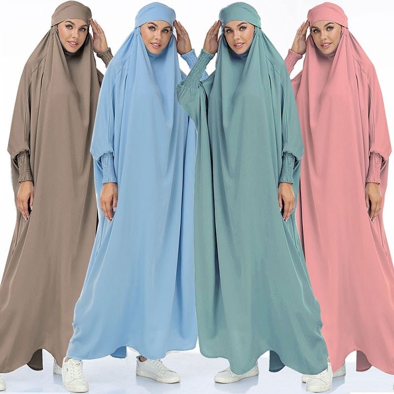 ETOSELL Eid Hooded Muslim Women Hijab Prayer Garment Jilbab Abaya Islamic Clothe Niqab Long Khimar Full Cover Ramadan Gown Abaya | TageUnlimited