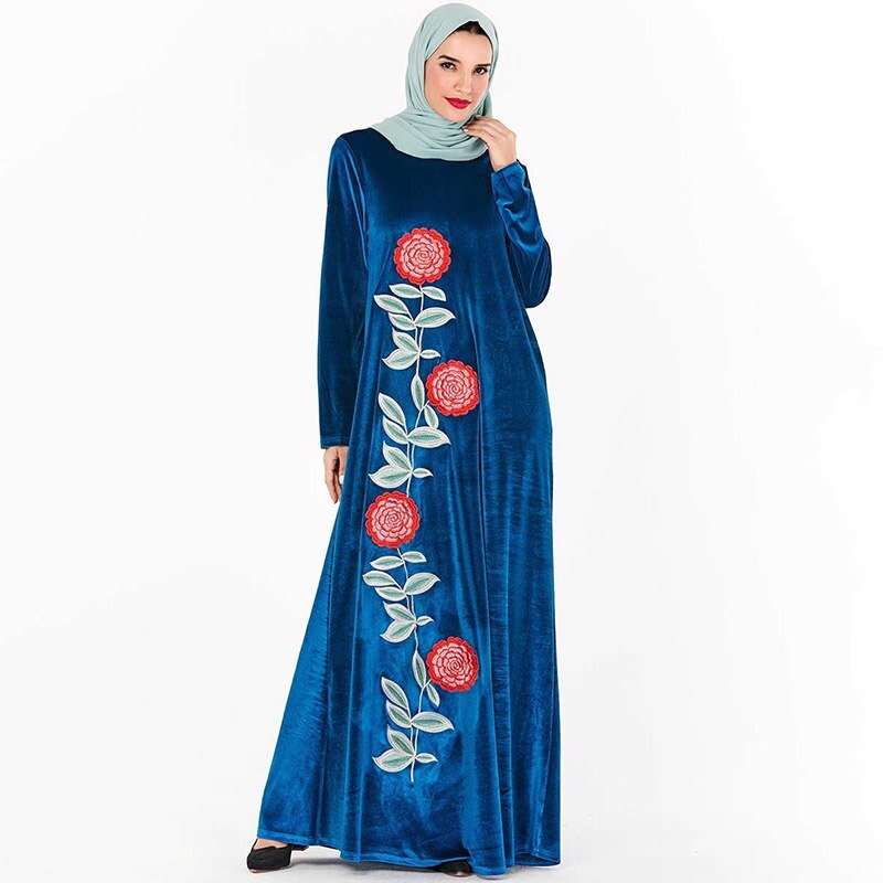 ETOSELL Muslim Women Clothing Fashion Arab Abaya Femme Musulman Large Size Velvet Embroidery Muslim Autumn Long Dress | TageUnlimited