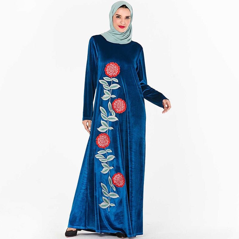ETOSELL Muslim Women Clothing Fashion Arab Abaya Femme Musulman Large Size Velvet Embroidery Muslim Autumn Long Dress | TageUnlimited