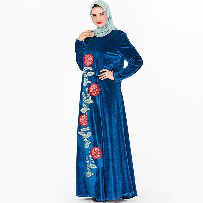 ETOSELL Muslim Women Clothing Fashion Arab Abaya Femme Musulman Large Size Velvet Embroidery Muslim Autumn Long Dress | TageUnlimited