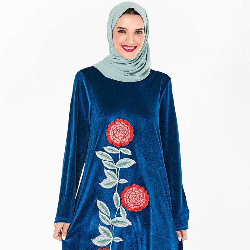 ETOSELL Muslim Women Clothing Fashion Arab Abaya Femme Musulman Large Size Velvet Embroidery Muslim Autumn Long Dress | TageUnlimited