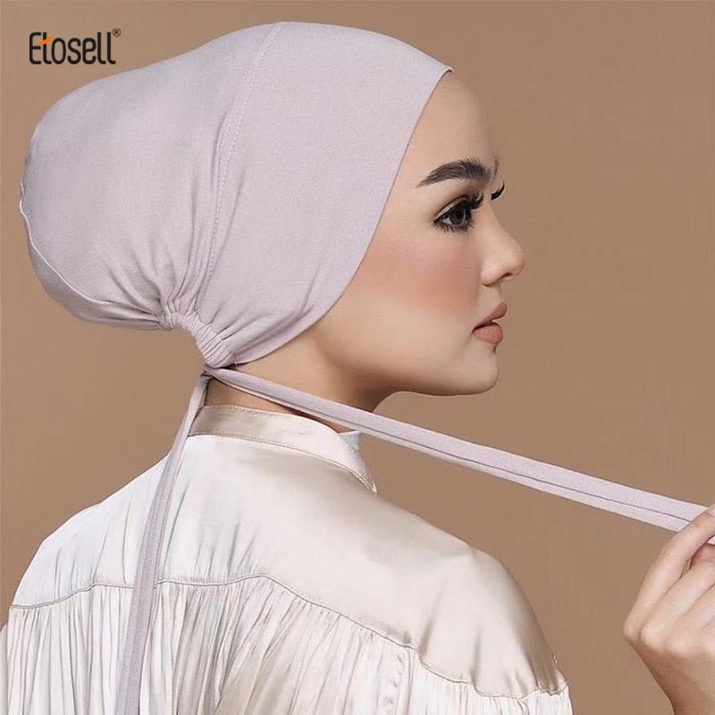 ETOSELL Muslim Women Jersey Inner Tie Back Hijab Cap Stretchy HIjab Cap Islamic Hijab Bonnet with Rope No Slip Underscarf Turban | TageUnlimited