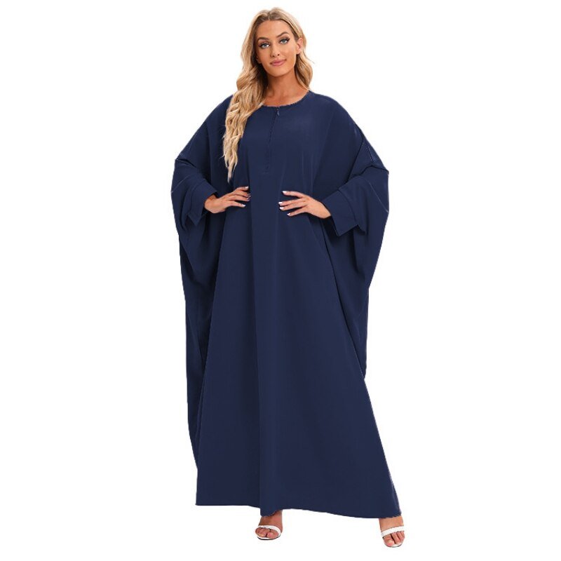 ETOSELL Women Batwing Sleeve Muslim Abaya Front Zipper Loose Fit Kaftan Maxi Dress Long Sleeve Oversized Muslim Dress | TageUnlimited
