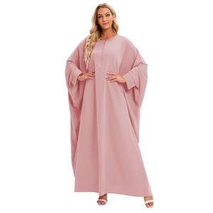 ETOSELL Women Batwing Sleeve Muslim Abaya Front Zipper Loose Fit Kaftan Maxi Dress Long Sleeve Oversized Muslim Dress | TageUnlimited