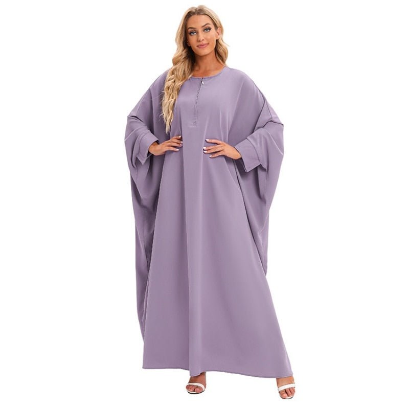 ETOSELL Women Batwing Sleeve Muslim Abaya Front Zipper Loose Fit Kaftan Maxi Dress Long Sleeve Oversized Muslim Dress | TageUnlimited