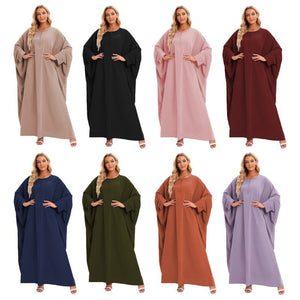 ETOSELL Women Batwing Sleeve Muslim Abaya Front Zipper Loose Fit Kaftan Maxi Dress Long Sleeve Oversized Muslim Dress | TageUnlimited
