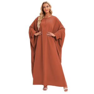 ETOSELL Women Batwing Sleeve Muslim Abaya Front Zipper Loose Fit Kaftan Maxi Dress Long Sleeve Oversized Muslim Dress | TageUnlimited