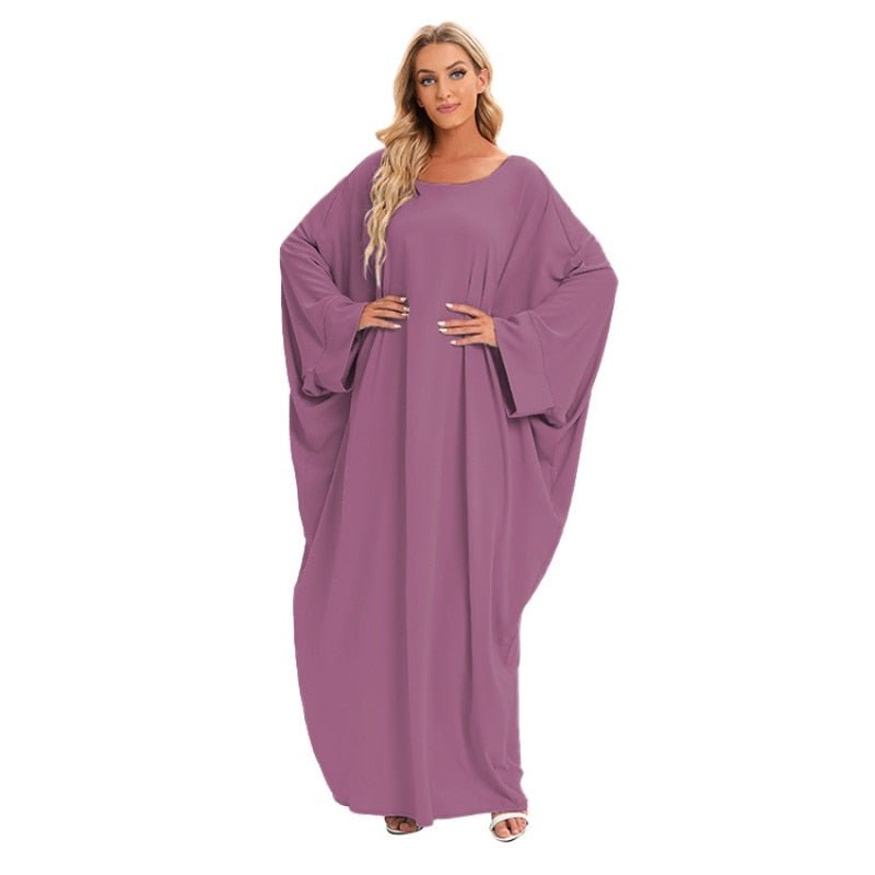 ETOSELL Women Batwing Sleeve Muslim Abaya Loose Fit Kaftan Maxi Dress Long Sleeve Oversized Muslim Dress | TageUnlimited