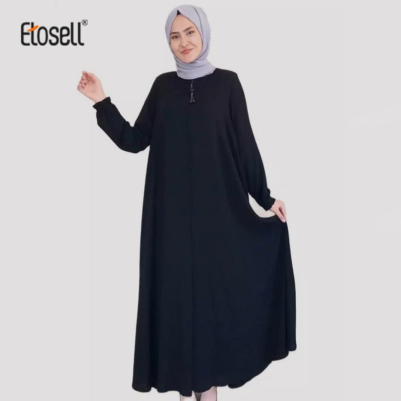 ETOSELL Womens Long Sleeve Ethnic Style Full Zip Muslim Dresses Abaya Islamic Full Sleeve Robe Middle East Arabian Robe Gown | TageUnlimited