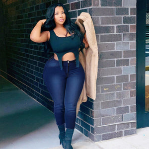 European / American Women&#39;s Solid Color Fashion Denim Pants with Buttons Zipper Placket Plus Size Casual Office Lady Denim Pants | 0 | TageUnlimited