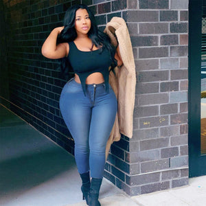 European / American Women Solid Color Fashion Denim Pants with Buttons Zipper Placket Plus Size Casual Office Lady Denim Pants | 0 | TageUnlimited