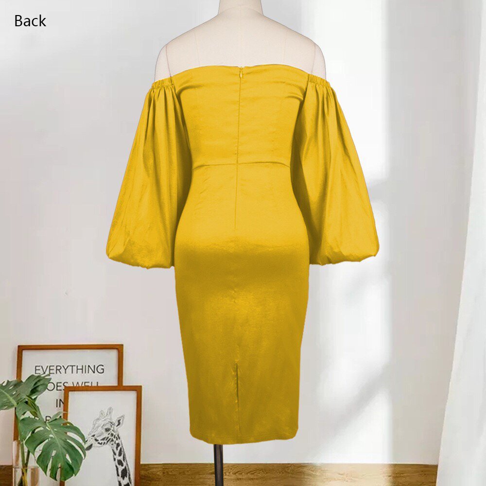 Evening Sexy Dresses Gown For Party Formal Slash Neck Lantern Sleeve Bodycon Mid Calf Elegant Night Dinner Vestidos Mujer Dress | 0 | TageUnlimited