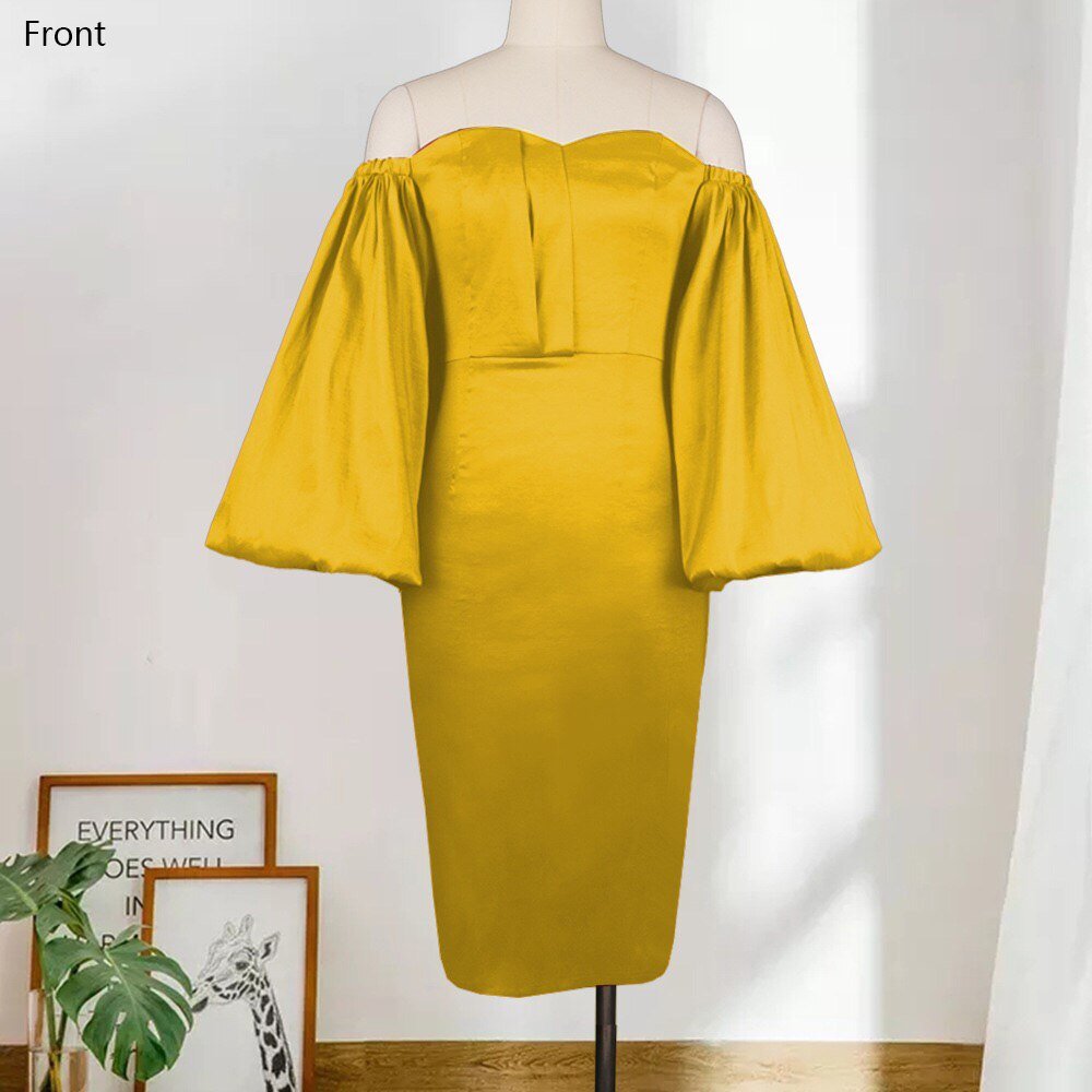 Evening Sexy Dresses Gown For Party Formal Slash Neck Lantern Sleeve Bodycon Mid Calf Elegant Night Dinner Vestidos Mujer Dress | 0 | TageUnlimited