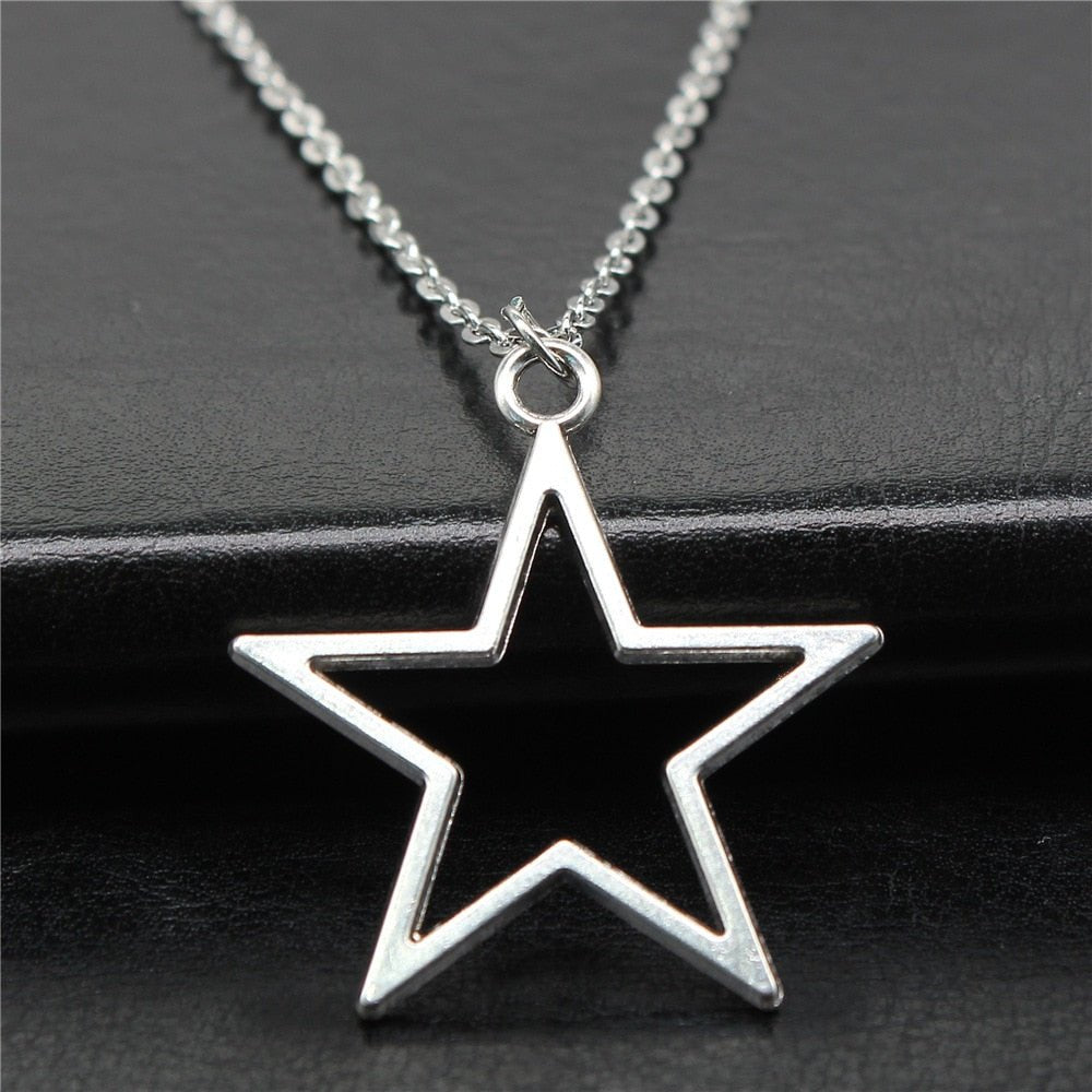 Fashion Simple Vintage Antique Silver Color 36x33mm Hollow Star Pendant Necklace For Women | 0 | Tage-Active