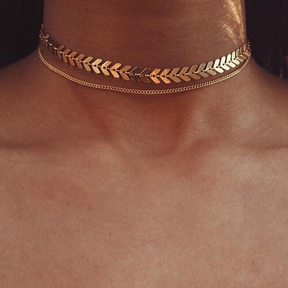 Fashion Women Lady Elegant V Sequins Chain Necklace Bib Party Double Layer Necklace Jewelry Choker Necklace | 0 | Tage-Active