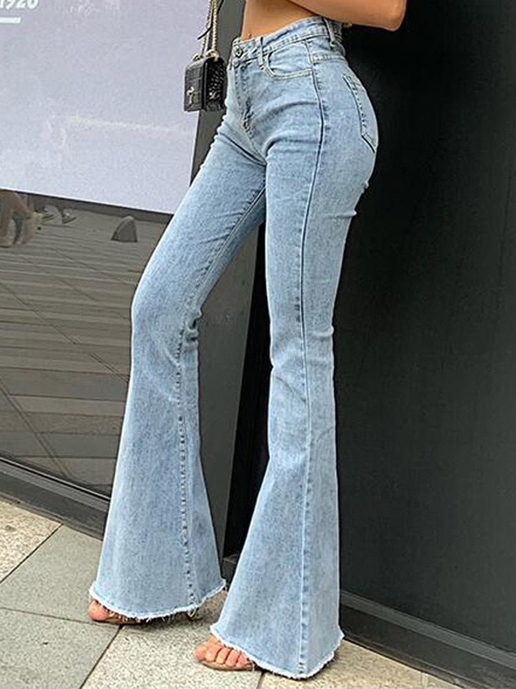 Fashion Women Pants High Waist Flared Jeans Blue Skinny Streetwear  Vintage Quality Harajuku Boyfriend Clothing Female | 0 | TageUnlimited