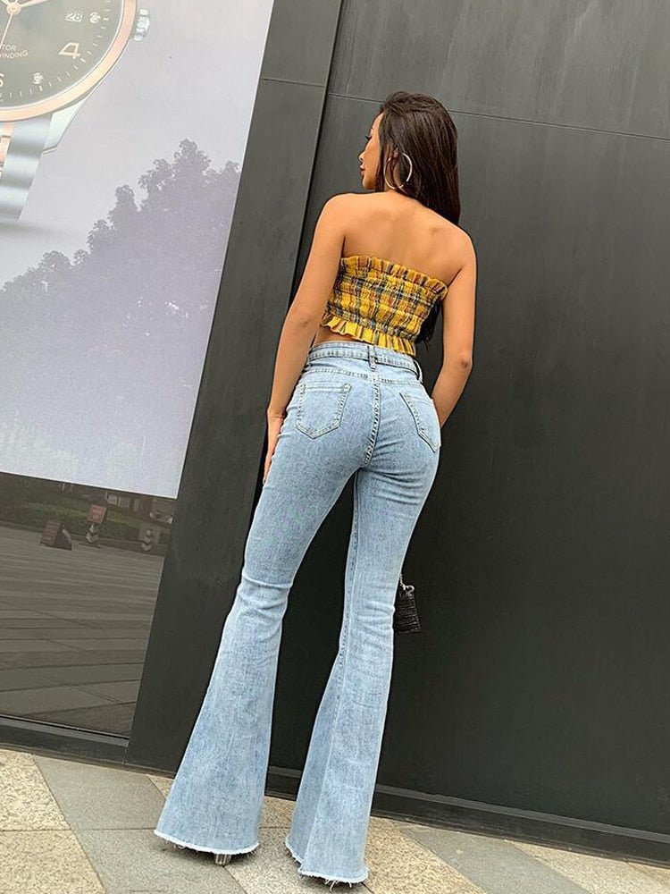 Fashion Women Pants High Waist Flared Jeans Blue Skinny Streetwear  Vintage Quality Harajuku Boyfriend Clothing Female | 0 | TageUnlimited