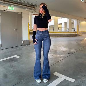 Fashion Women Pants High Waist Flared Jeans Blue Skinny Streetwear  Vintage Quality Harajuku Boyfriend Clothing Female | 0 | TageUnlimited