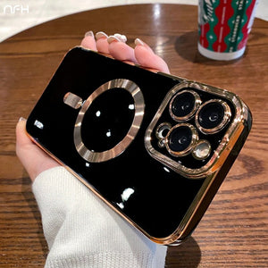 For iPhone 14 Pro Max Luxury Magsafe Magnetic Square Plating Frame Phone Case For iPhone 11 12 13 14 Plus Lens Protective Cover | 0 | TageUnlimited