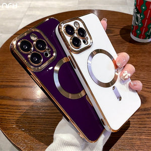 For iPhone 14 Pro Max Luxury Magsafe Magnetic Square Plating Frame Phone Case For iPhone 11 12 13 14 Plus Lens Protective Cover | 0 | TageUnlimited