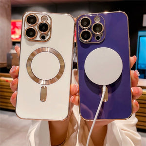 For iPhone 14 Pro Max Luxury Magsafe Magnetic Square Plating Frame Phone Case For iPhone 11 12 13 14 Plus Lens Protective Cover | 0 | TageUnlimited