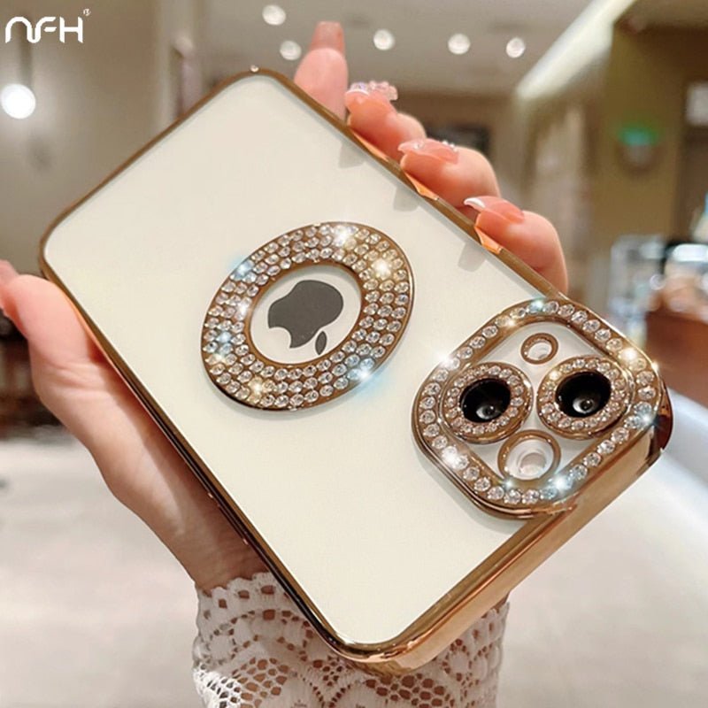 For iPhone 14 Pro Max Luxury Plating Flash Diamond Silicone Phone Case For iPhone 11 12 13 14 Plus Hollow Out Rhinestone Cover | 0 | TageUnlimited