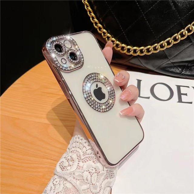 For iPhone 14 Pro Max Luxury Plating Flash Diamond Silicone Phone Case For iPhone 11 12 13 14 Plus Hollow Out Rhinestone Cover | 0 | TageUnlimited