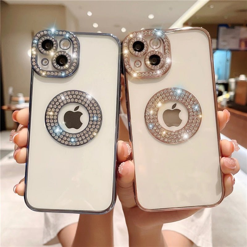 For iPhone 14 Pro Max Luxury Plating Flash Diamond Silicone Phone Case For iPhone 11 12 13 14 Plus Hollow Out Rhinestone Cover | 0 | TageUnlimited