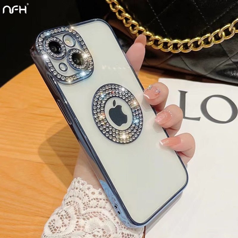 For iPhone 14 Pro Max Luxury Plating Flash Diamond Silicone Phone Case For iPhone 11 12 13 14 Plus Hollow Out Rhinestone Cover | 0 | TageUnlimited