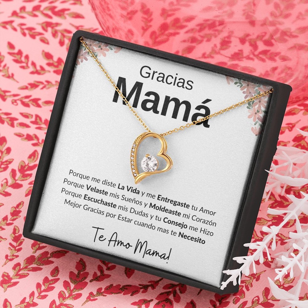 Gracias Mama | Forever Heart Necklace Mother's Day Necklace | Jewelry | C30025TG, C30025TR, lx-C30025, PB23-WOOD, PROD-2110147, PT-781, TNM-1, USER-43062 | TageUnlimited