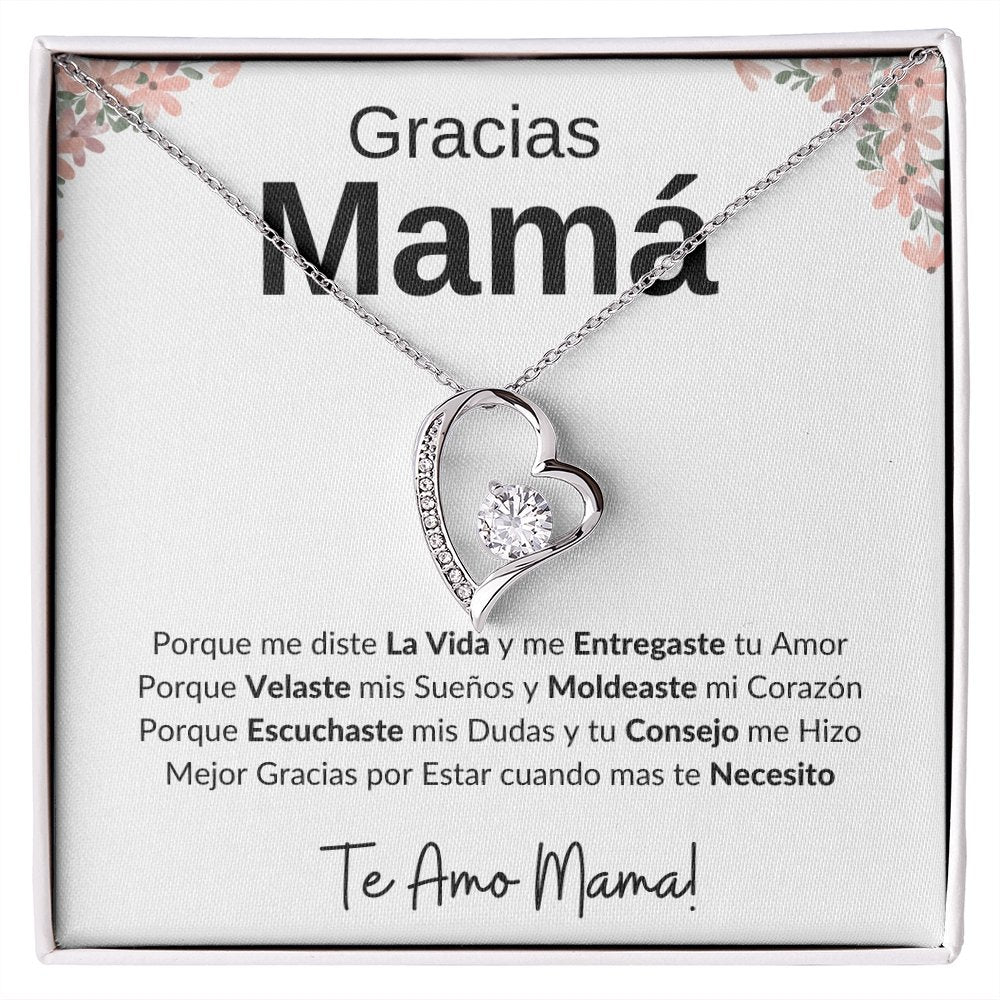 Gracias Mama | Forever Heart Necklace Mother's Day Necklace | Jewelry | C30025TG, C30025TR, lx-C30025, PB23-WOOD, PROD-2110147, PT-781, TNM-1, USER-43062 | TageUnlimited