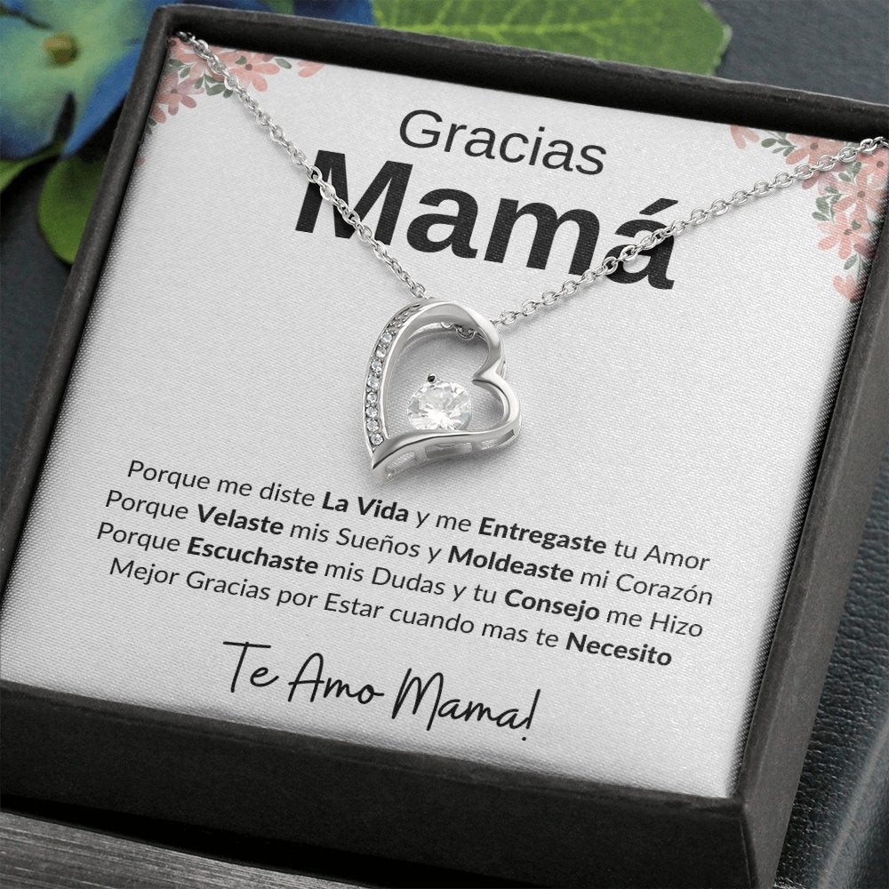 Gracias Mama | Forever Heart Necklace Mother's Day Necklace | Jewelry | C30025TG, C30025TR, lx-C30025, PB23-WOOD, PROD-2110147, PT-781, TNM-1, USER-43062 | TageUnlimited