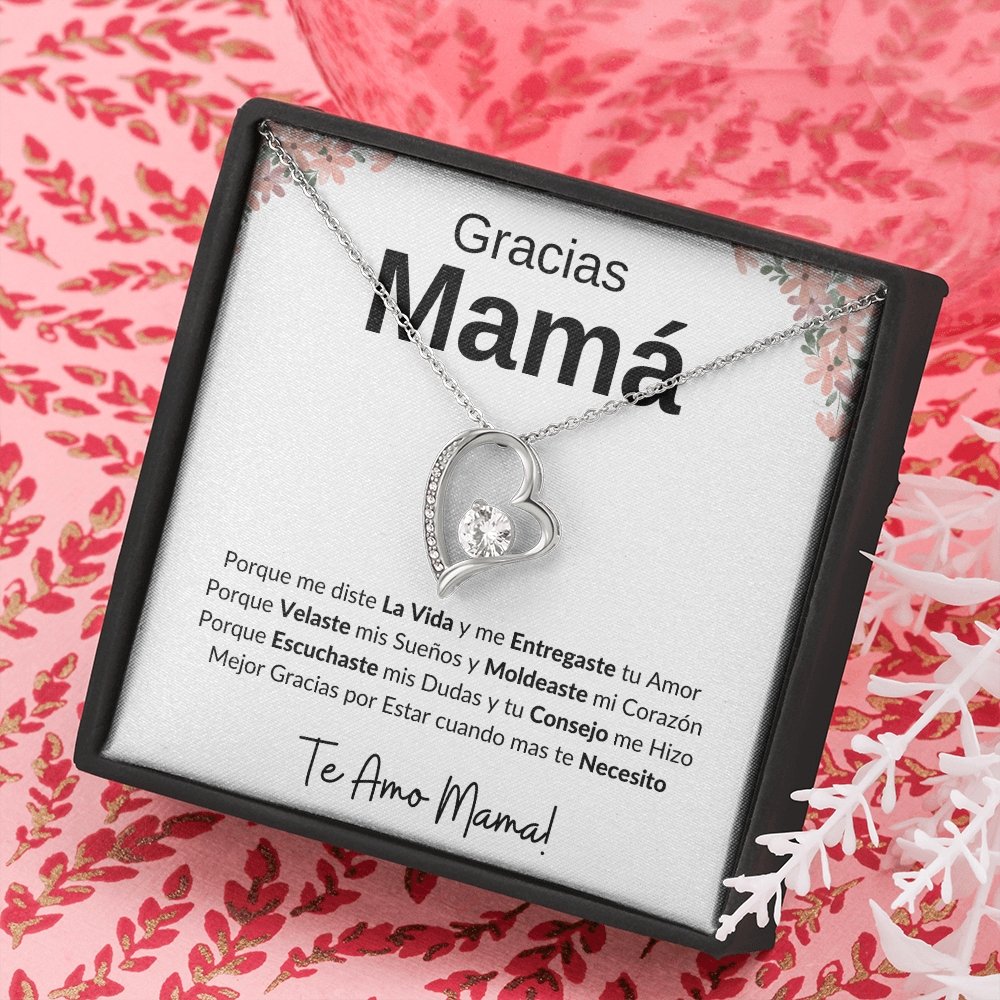 Gracias Mama | Forever Heart Necklace Mother's Day Necklace | Jewelry | C30025TG, C30025TR, lx-C30025, PB23-WOOD, PROD-2110147, PT-781, TNM-1, USER-43062 | TageUnlimited