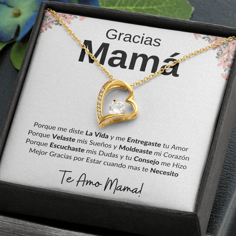 Gracias Mama | Forever Heart Necklace Mother's Day Necklace | Jewelry | C30025TG, C30025TR, lx-C30025, PB23-WOOD, PROD-2110147, PT-781, TNM-1, USER-43062 | TageUnlimited