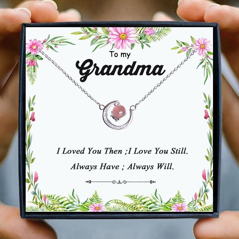 Grandma Necklace Gift Women Moon Crystal Red Pink Beads Horn Crescent Pendant Necklace Friendship Granddaughter Family Jewelry | 0 | Tage-Active