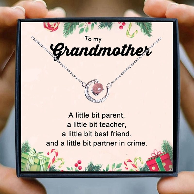 Grandma Necklace Gift Women Moon Crystal Red Pink Beads Horn Crescent Pendant Necklace Friendship Granddaughter Family Jewelry | 0 | Tage-Active