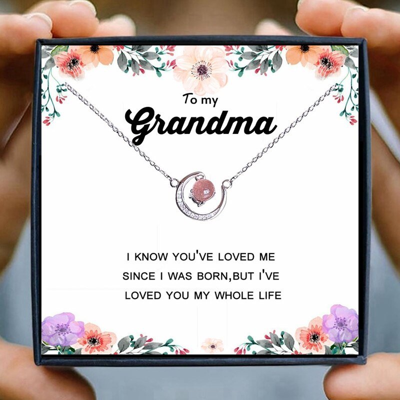 Grandma Necklace Gift Women Moon Crystal Red Pink Beads Horn Crescent Pendant Necklace Friendship Granddaughter Family Jewelry | 0 | Tage-Active