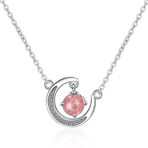 Grandma Necklace Gift Women Moon Crystal Red Pink Beads Horn Crescent Pendant Necklace Friendship Granddaughter Family Jewelry | 0 | Tage-Active