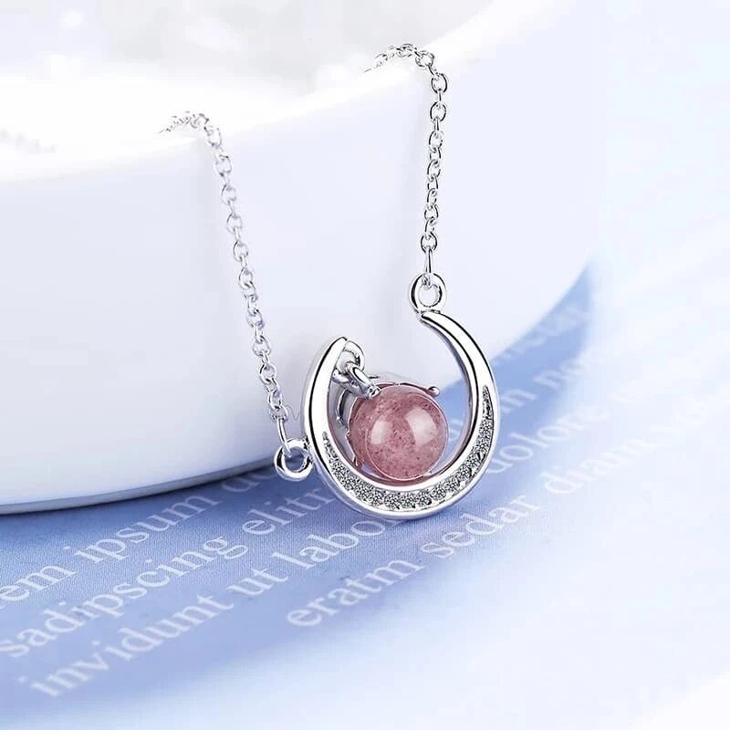 Grandma Necklace Gift Women Moon Crystal Red Pink Beads Horn Crescent Pendant Necklace Friendship Granddaughter Family Jewelry | 0 | Tage-Active