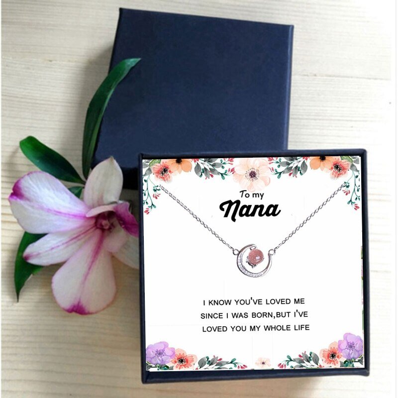 Grandma Necklace Gift Women Moon Crystal Red Pink Beads Horn Crescent Pendant Necklace Friendship Granddaughter Family Jewelry | 0 | Tage-Active