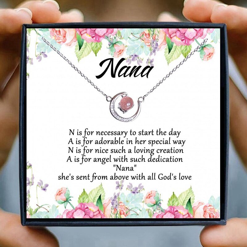 Grandma Necklace Gift Women Moon Crystal Red Pink Beads Horn Crescent Pendant Necklace Friendship Granddaughter Family Jewelry | 0 | Tage-Active