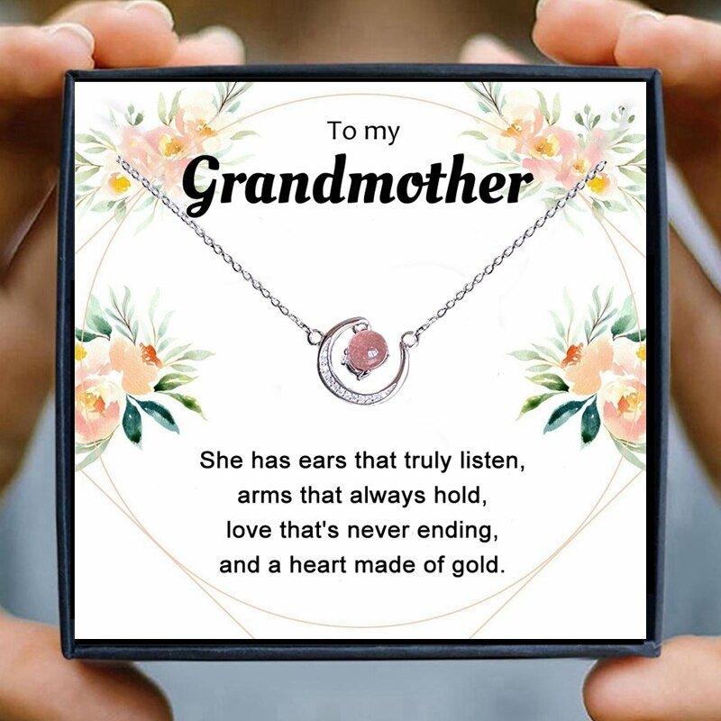 Grandma Necklace Gift Women Moon Crystal Red Pink Beads Horn Crescent Pendant Necklace Friendship Granddaughter Family Jewelry | 0 | Tage-Active