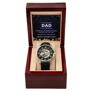 Happy Father's Day | To The Greatest Dad In Our Universe Watch | Jewelry | PB24-WOOD, PROD-2219121, PT-4320, USER-43062, W30044 | TageUnlimited