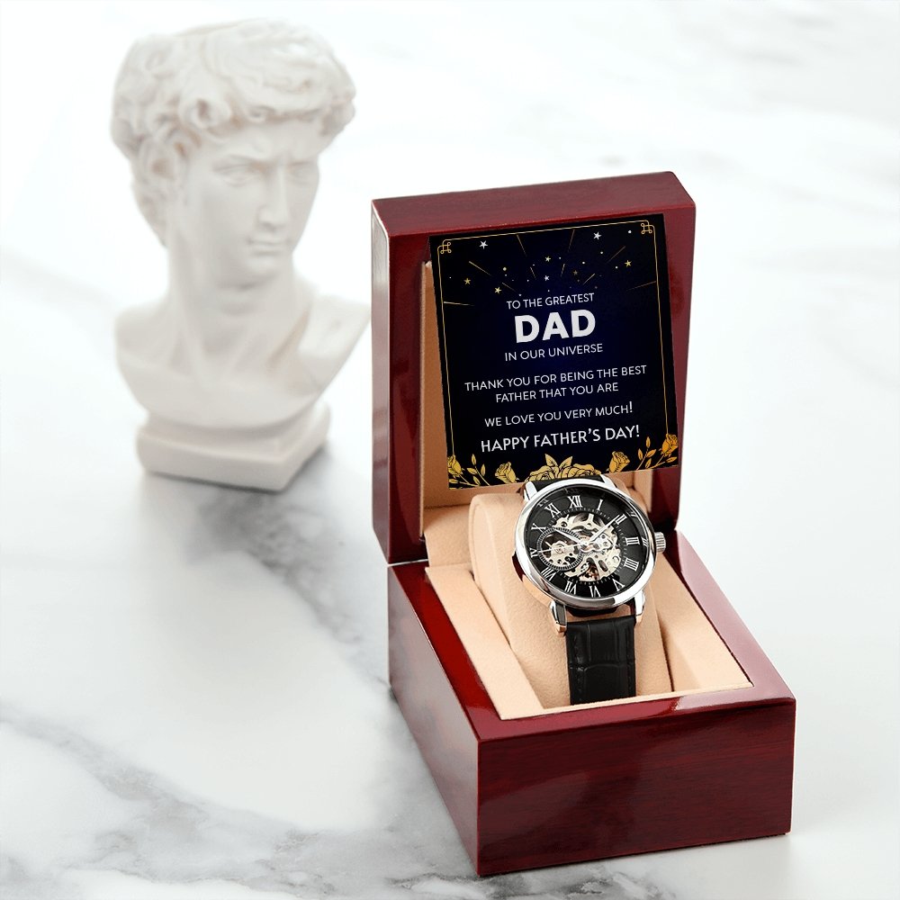 Happy Father's Day | To The Greatest Dad In Our Universe Watch | Jewelry | PB24-WOOD, PROD-2219121, PT-4320, USER-43062, W30044 | TageUnlimited