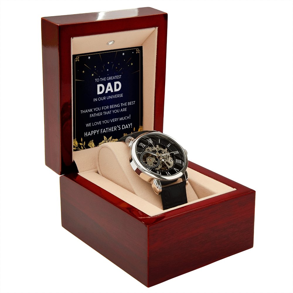Happy Father's Day | To The Greatest Dad In Our Universe Watch | Jewelry | PB24-WOOD, PROD-2219121, PT-4320, USER-43062, W30044 | TageUnlimited