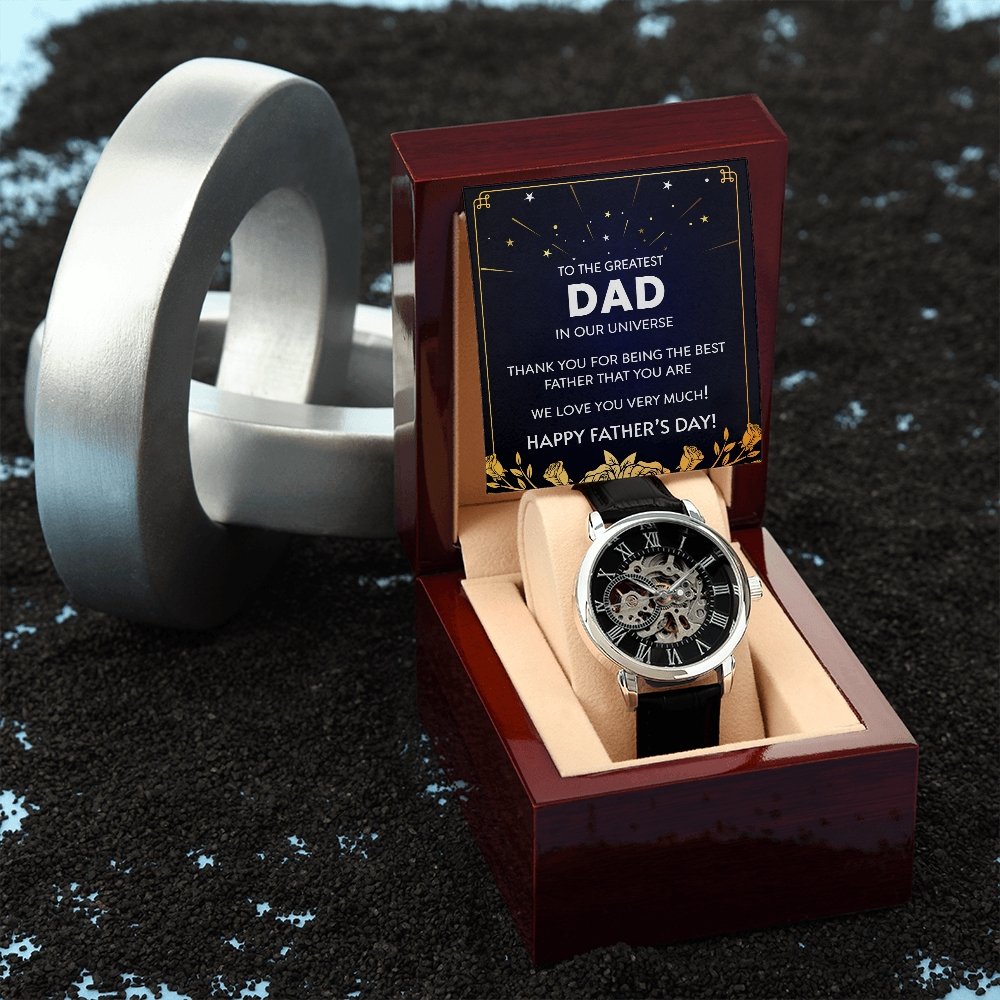 Happy Father's Day | To The Greatest Dad In Our Universe Watch | Jewelry | PB24-WOOD, PROD-2219121, PT-4320, USER-43062, W30044 | TageUnlimited