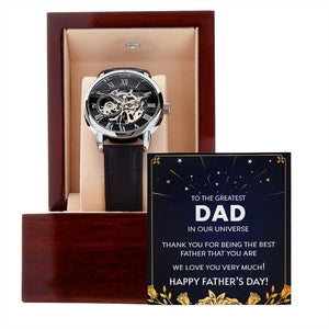Happy Father's Day | To The Greatest Dad In Our Universe Watch | Jewelry | PB24-WOOD, PROD-2219121, PT-4320, USER-43062, W30044 | TageUnlimited