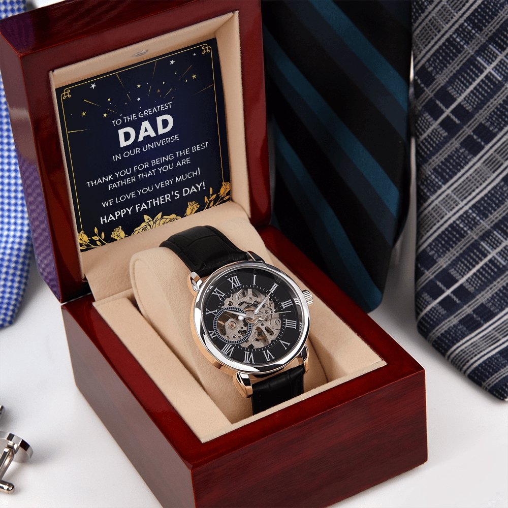 Happy Father's Day | To The Greatest Dad In Our Universe Watch | Jewelry | PB24-WOOD, PROD-2219121, PT-4320, USER-43062, W30044 | TageUnlimited